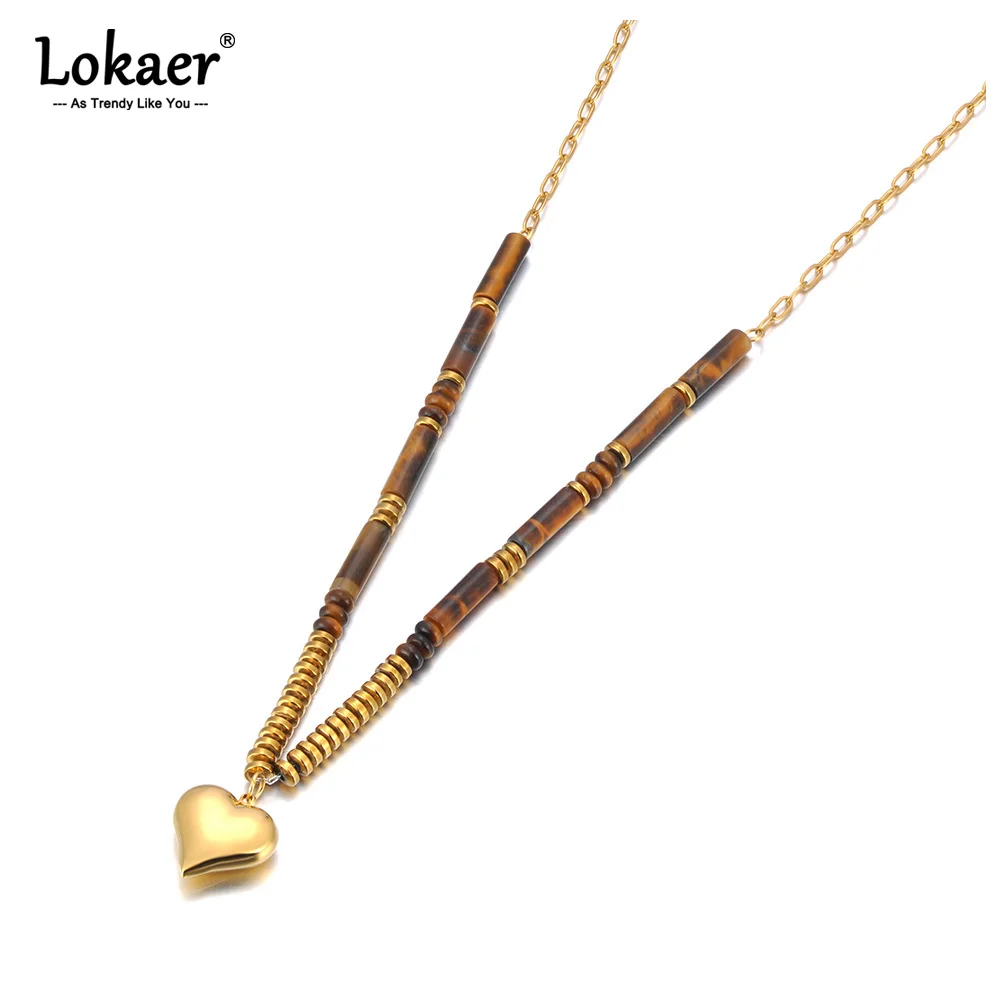 

Lokaer Trendy Stainless Steel Natural Tiger Eye Stone Necklace for Women 18K Gold Plated Party Jewelry Ожерелье tiki N24090