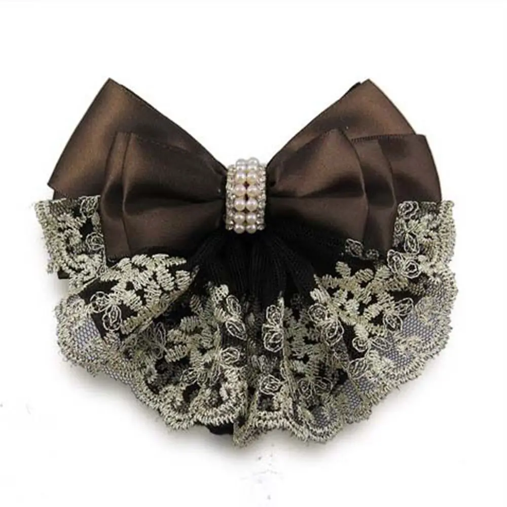 

Модные кружевные профессиональные женские аксессуары для волос, заколка с жемчужным бантом, сетка для волос, заколка для волос, кружевные заколки с бантом
