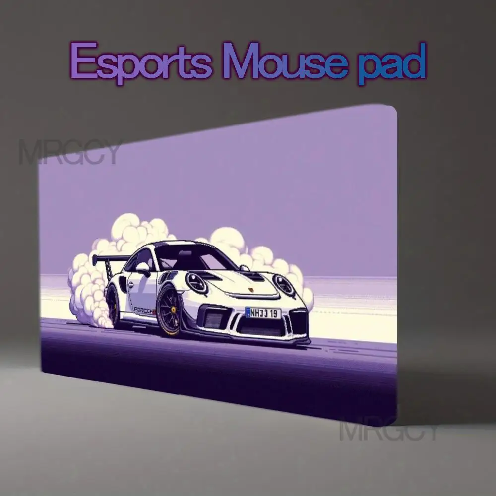 Pixel Drift Sports Car Mouse Pad XXL White Race Car Smoke Art Desk Mat Non-slip Stitched Edge Gaming Mouse Mat For PC Office