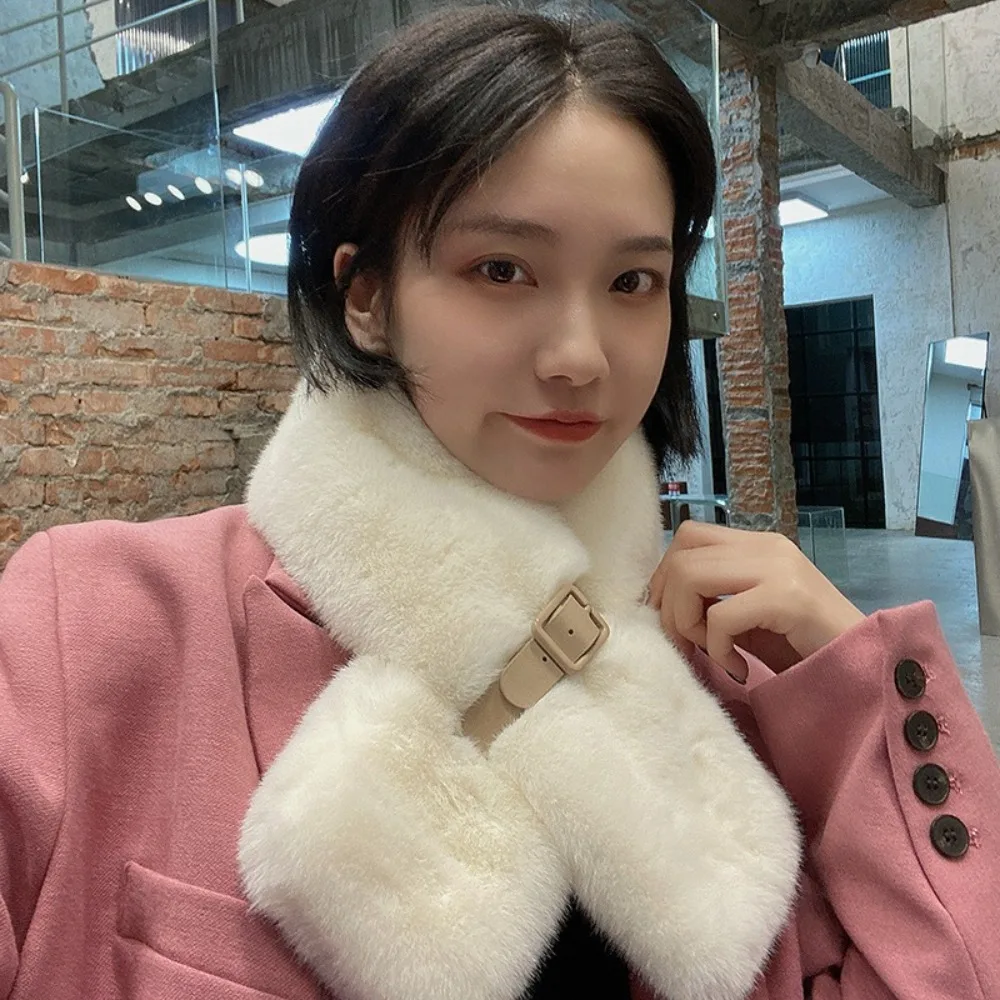 여성용 짧은 좁은 모피 칼라 스카프, 벨트 포함, 따뜻한 단색 스카프, 겨울 신상