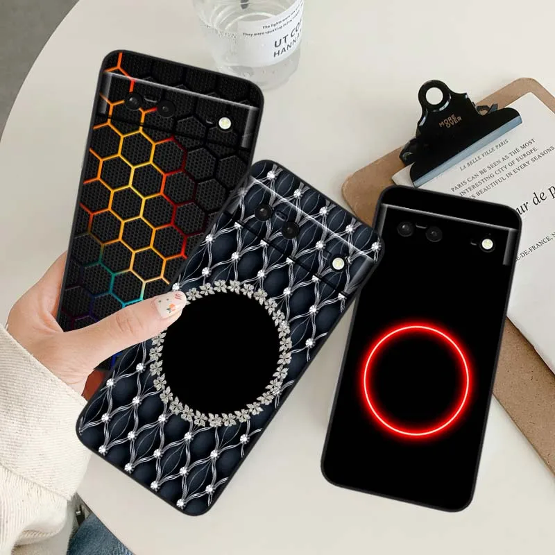 

Carbon Fiber Cool Round Phone Case For Google Pixel 9a 9 8A 8 7 7A 6 6A Pro XL 2024 5G Black Soft TPU Silicone Cover