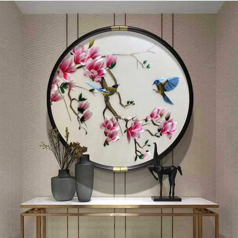 Magnolia and birds Pattern Oriental Chinese Suzhou Suxiu Double-sided Hand Embroidery Art Finished Framed gift