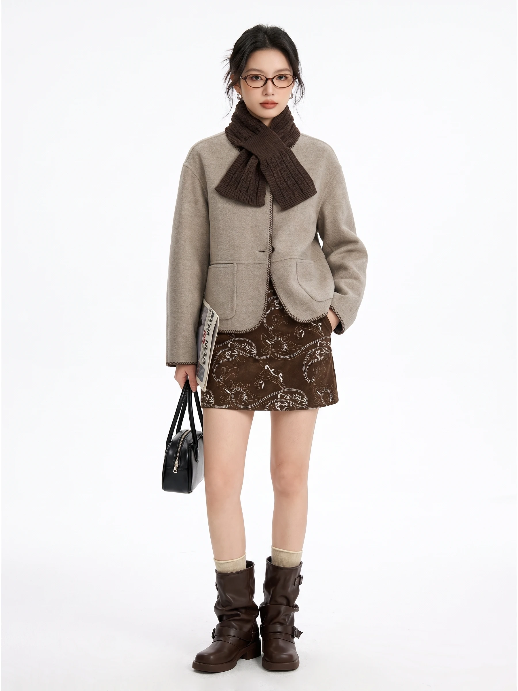 Korean Style Double-Sided Wool Short Coat Loose Fit Autumn Winter Fashion Slimming Versatile Women's Outerwear Straight Cut