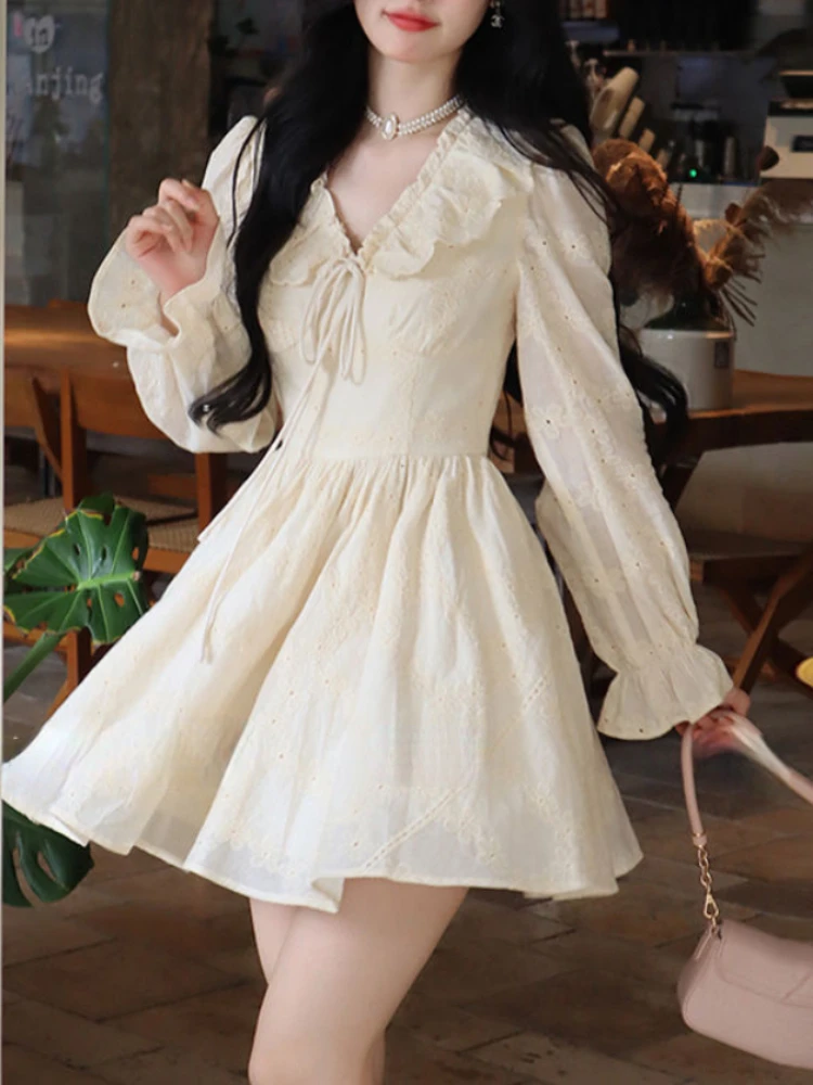 Inverno Vintage Kawaii Dress Women Designer Bow Party Mini Dress femminile Casual coreano Fashion One Piece Sweet Dress 2023 nuovo