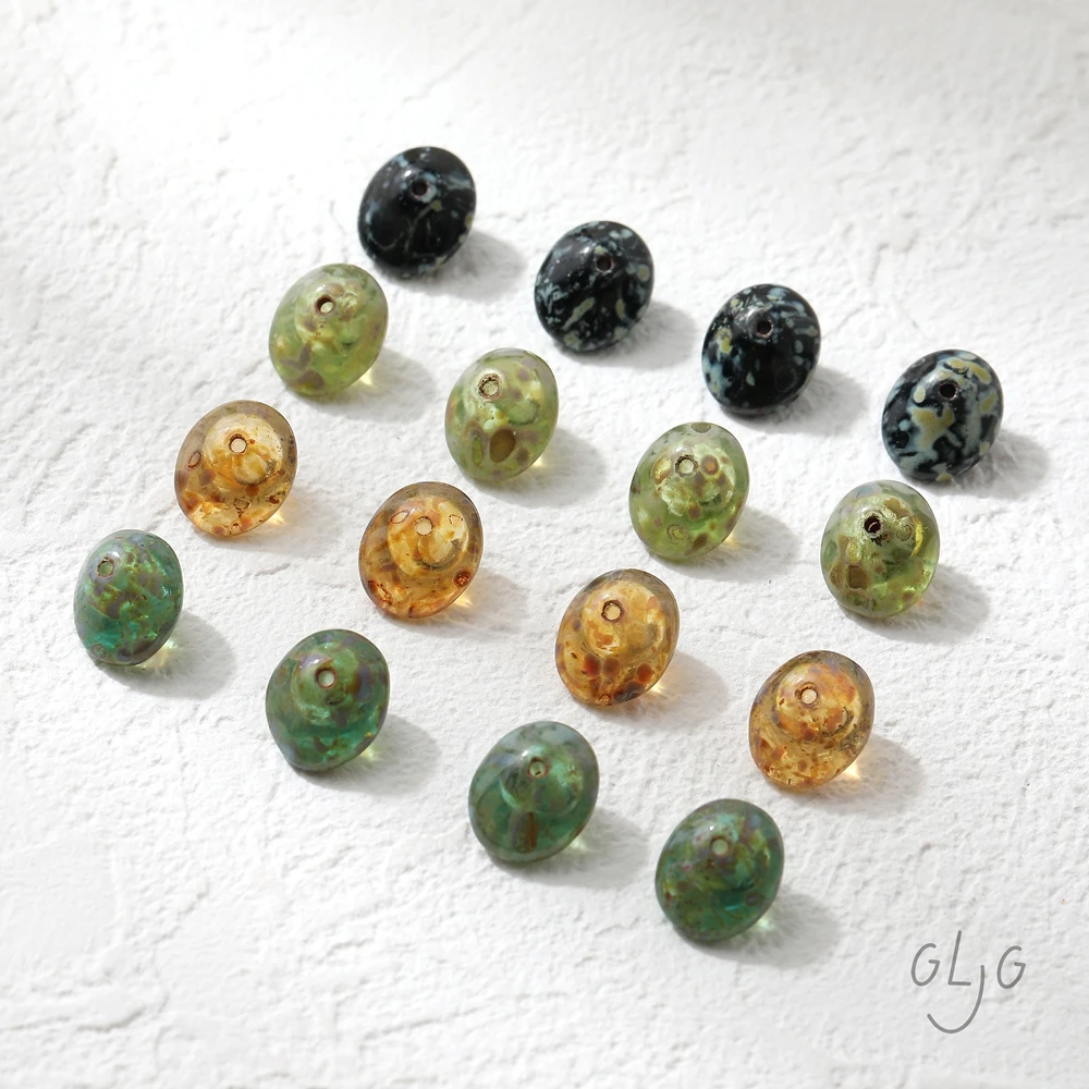 10PCS Czech Flat Oval Oil Painting Garden Color Transparent Beads Jewelry DIY Making Supplies Handmade Material Accessories