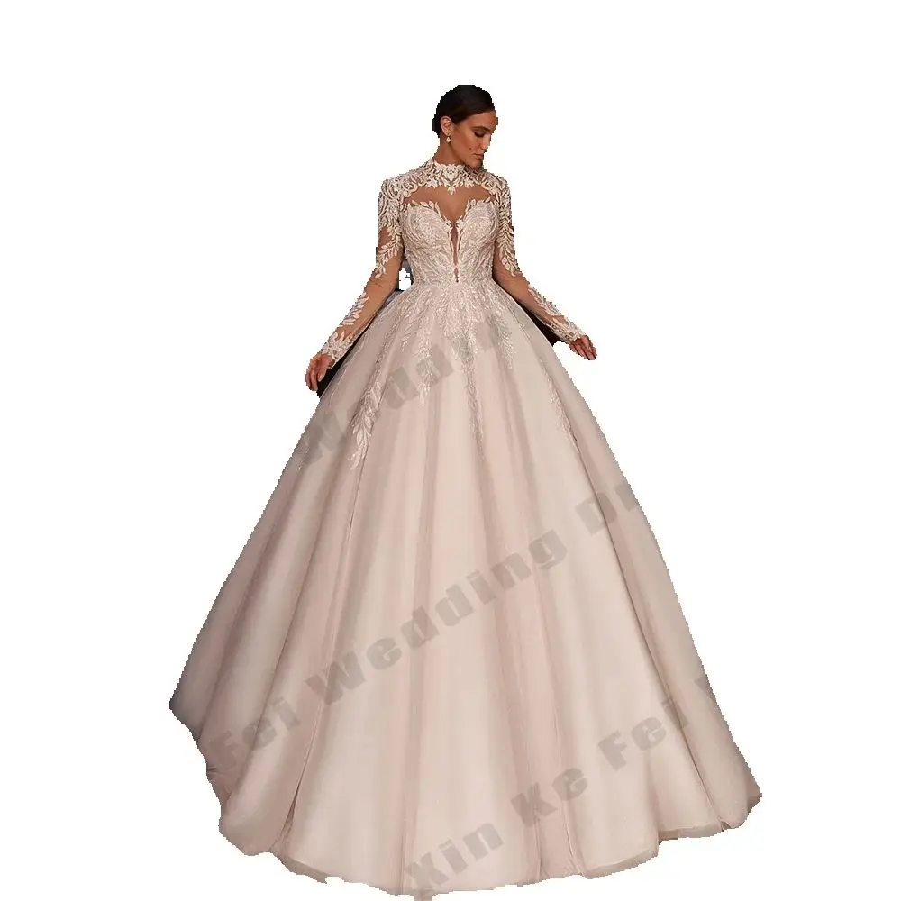 Wunderschöne Damen-Hochzeitskleider, A-Linie, elegant, langärmelig, Prinzessin, Brautkleider, formelle Strandparty, Mustace Drama Servies, Maßgeschneidert
