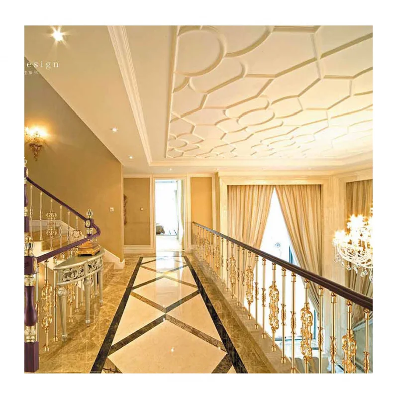 Custom. Indoor brass metal aluminum stair railing design modern luxury-plated wrought iron stair railing