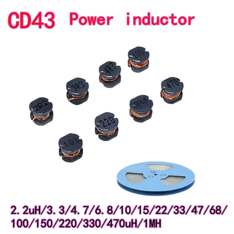20 قطعة CD43 مغو الطاقة 2.2UH/3.3UH/4.7/6.8/10/15/22/33/47/68/100/150/220/330UH SMD الحث النحاس الأساسية سلك الجرح رقاقة