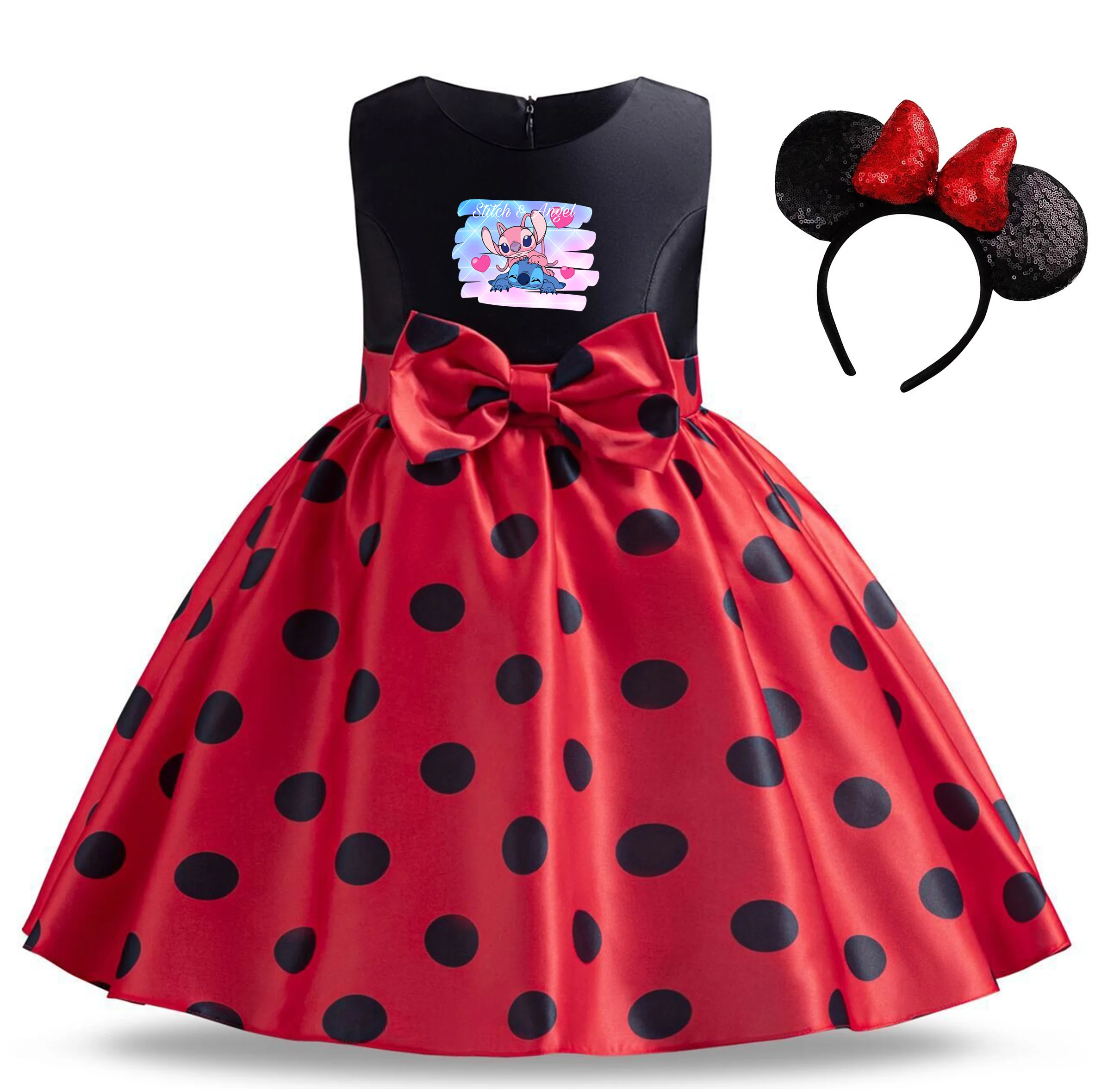 Lilo Stitch Children Princess Dresses Girl Kids Minni Mouse Polka Dot Dress Baby Birthday Party Halloween Costume Clothes