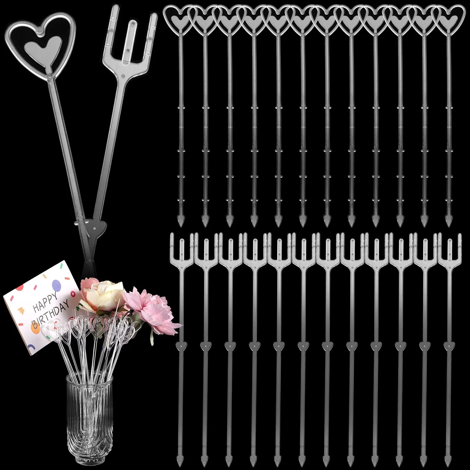 

480Pcs Floral Picks Card Holders Straight Head Heart Head Fower Card Sticks Floral Photo Memo Clips For Bouquet Arrangement