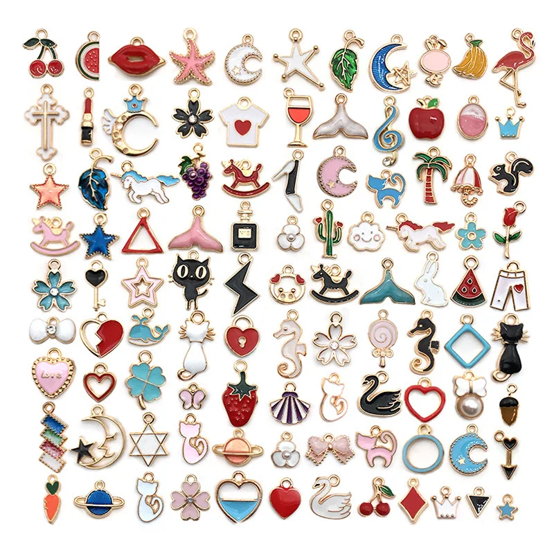 

Handmade DIY jewelry accessories, 100 mixed types of dripping alloy small pendants, bracelet pendant accessories, materials.