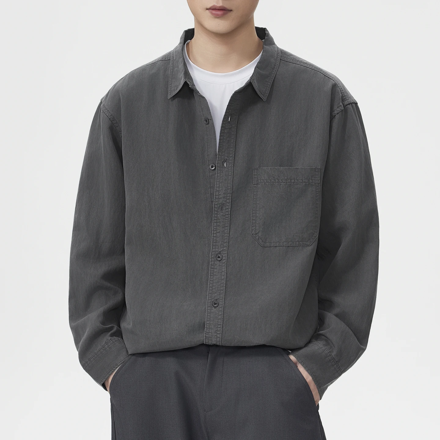 

Spring Summer Vintage Fashion Lightweight Shirt Men Commute Loose Casual Long Sleeve Shirts Male Business Shirt Blouses