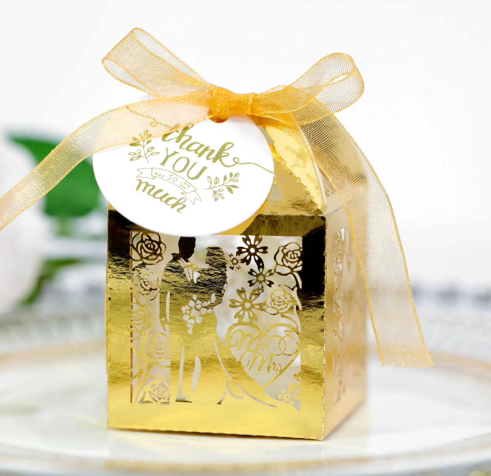 25/50pcs Candy Packaging Boxes for Wedding Valentine\'s Day Bride Groom Gift Box with Ribbons Thank You Tag Party Decor Wholesale