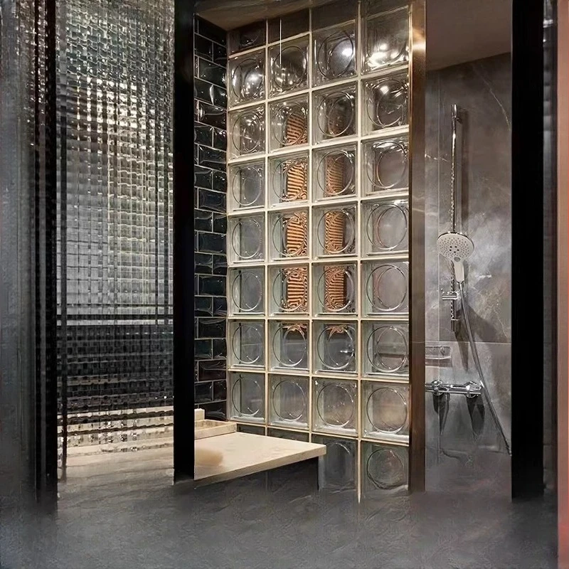 Sun Pattern Glass Brick, Ultra-white Hollow Transparent Square Crystal Corrugated Partition Wall, Opaque To People