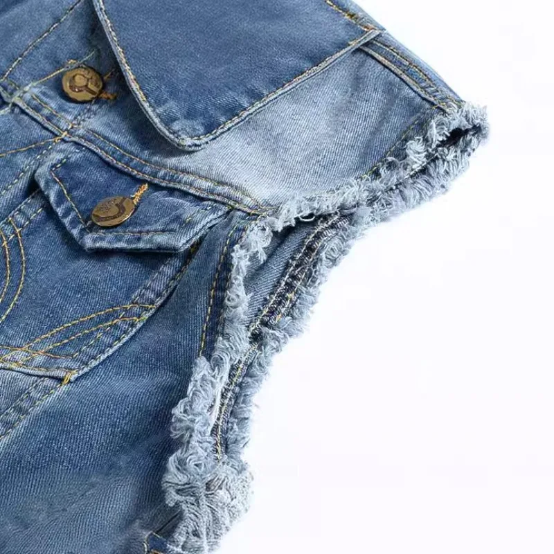 Большой размер, новая корейская версия, облегающий модный мужской джинсовый жилет, мужской голубой жилет, рваный джинсовый жилет