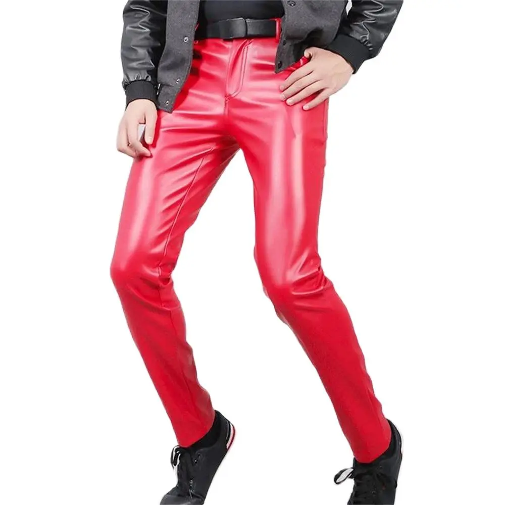 

Pu Leather Pants Men Slim Fit Stretch Trousers Casual High Quality Zipper Skinny Nightclub Capris Faux Mens Leather Pants 40