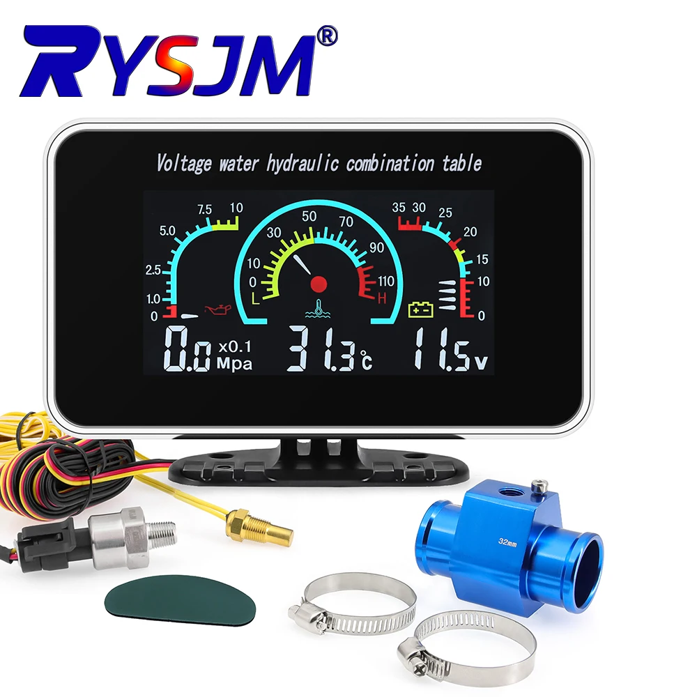 100% Oil Pressure+Water Temperature+voltage Gauges 3 IN 1 LED Display Car Digital Meter with Alarm Multi-Function Digital Gauge