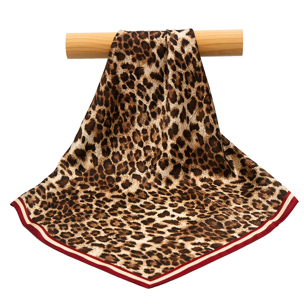

53cm 100% Pure Silk Bandana Women Hair Scarf Leopard Top Natural Silk Square Headband Flower Neckerchief Bulk Sale Luxury Gift