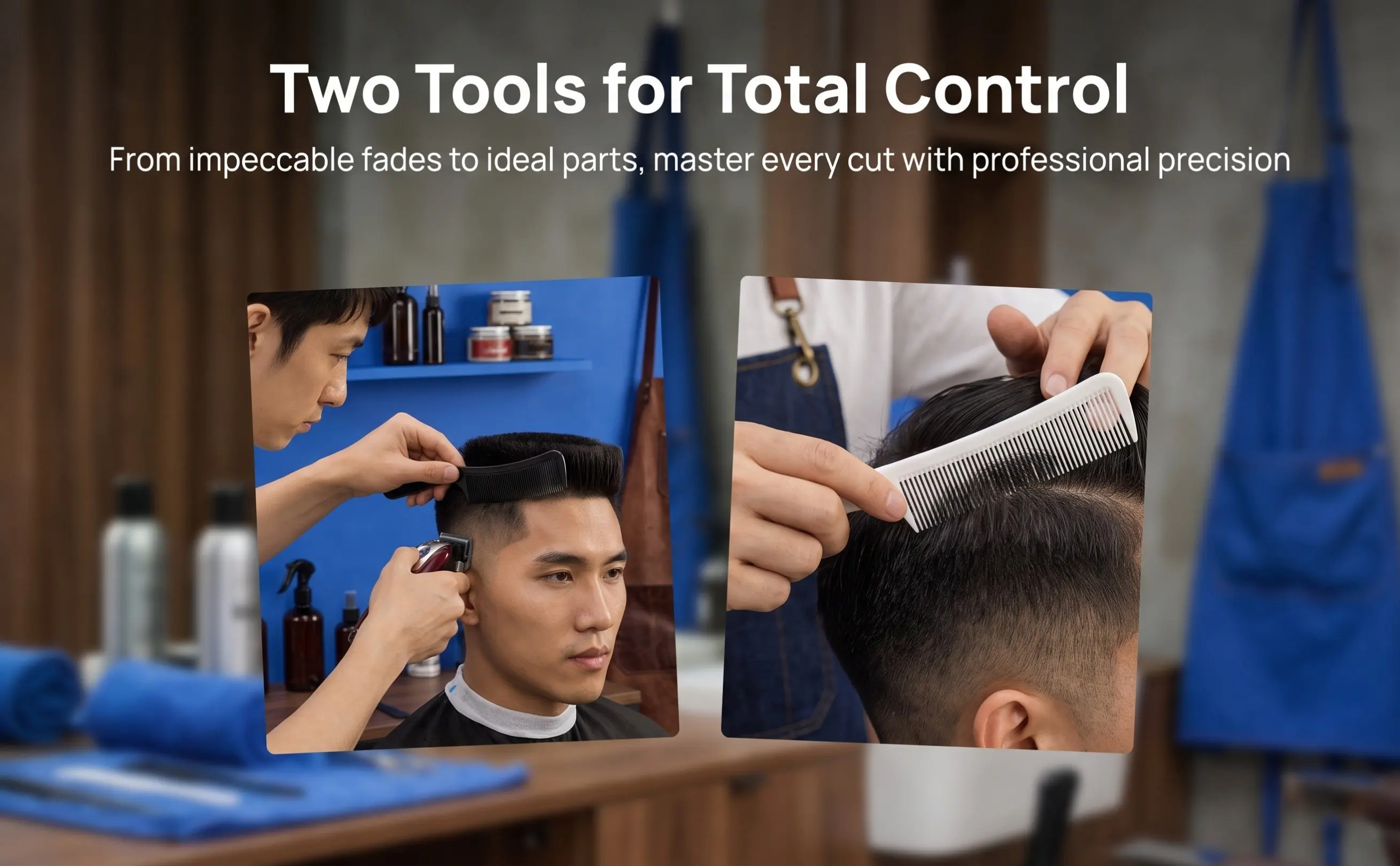 2Pcs Professional Grade Curved Barber Comb for Men Hair Cutting Styling Wet Dry Hair Fade Flat Top Hairdressing Supplies