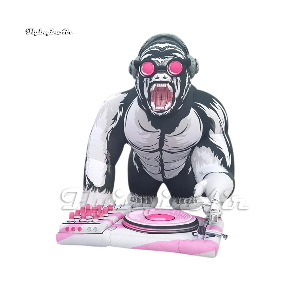 Giant Inflatable DJ Gorilla With Headphone Concert Stage Backdrop Cartoon Animal Mascot Balloon For Club Party Decoration