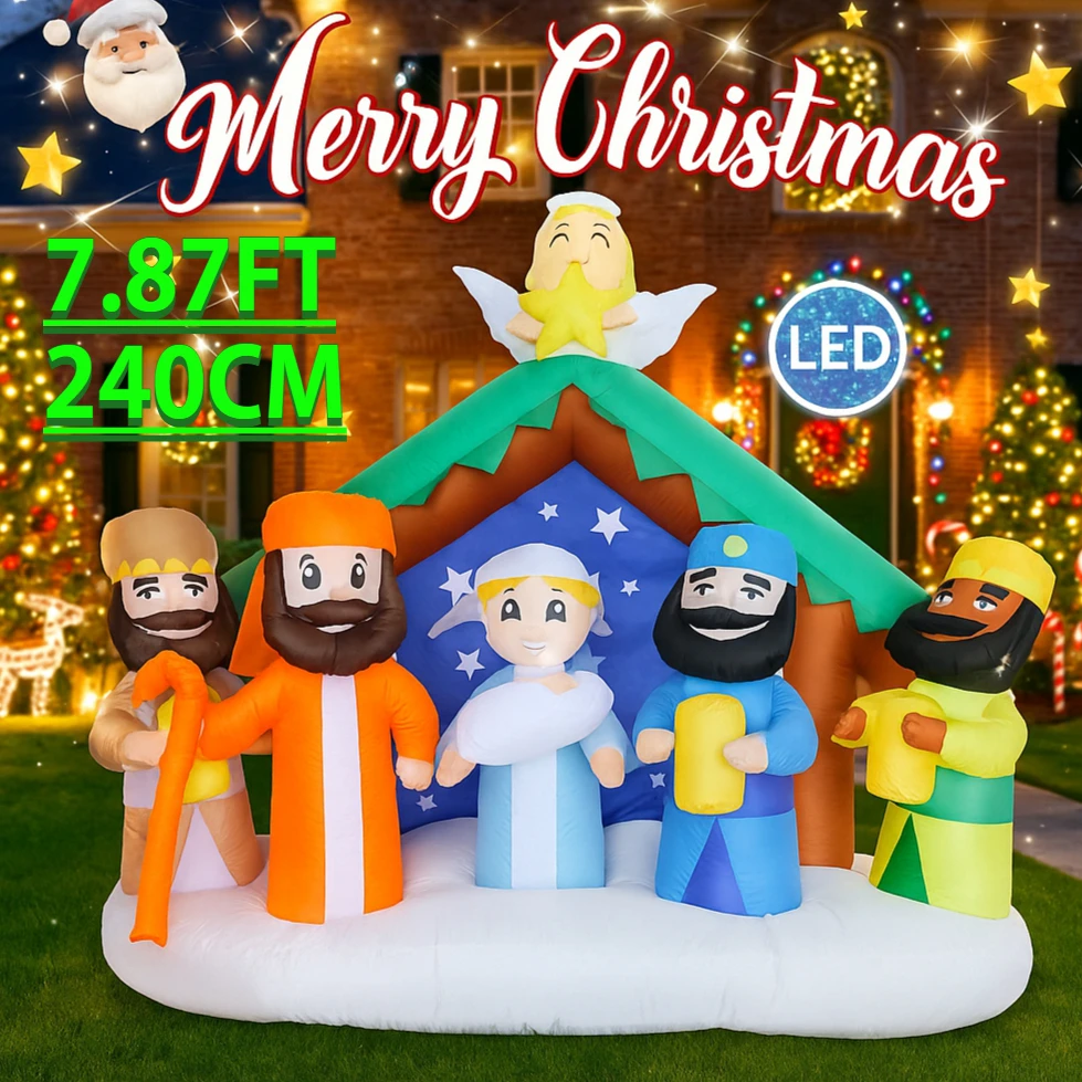 for Yard Christmas Supplies Home Ornaments 7.87FT Inflatable Toy Scene Nativity with LED Lights Holiday Gifts Xmas Decorations