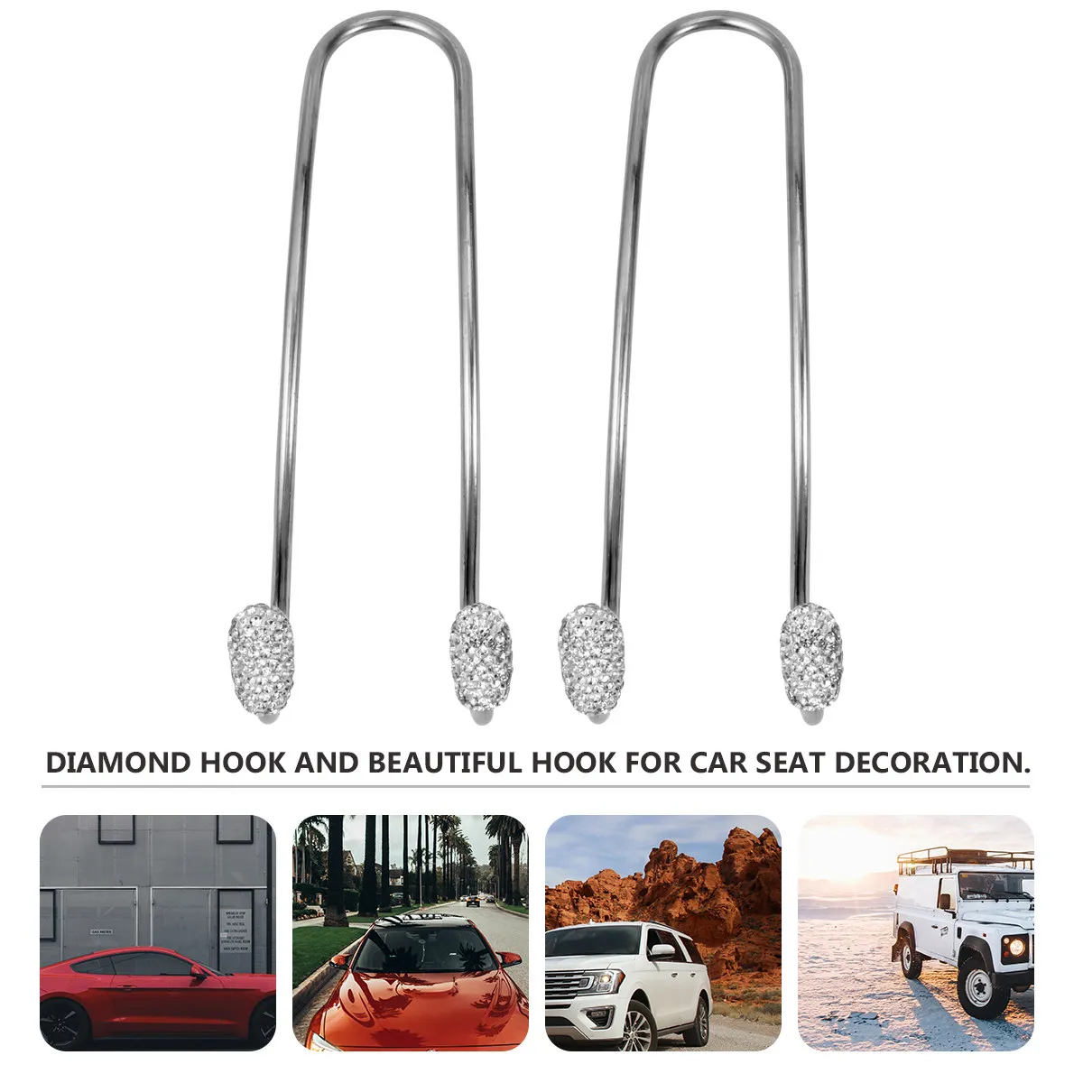 1Pair Premium Stainless Steel Car Seat Hook Diamond Design Headrest Hook 20Kg Heavy Duty Back Seat Organizer for Grocery Bags