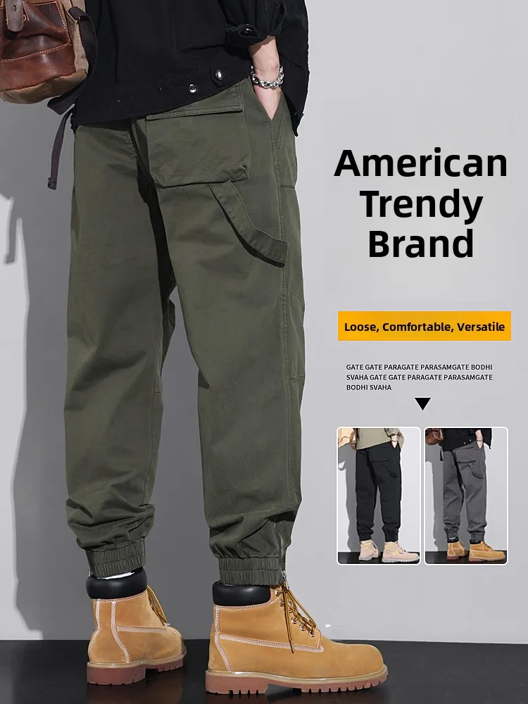 

American Style Military Green Work Pants Men's Spring Autumn Loose Large Size Retro Heavy Military Style Casual Pants
