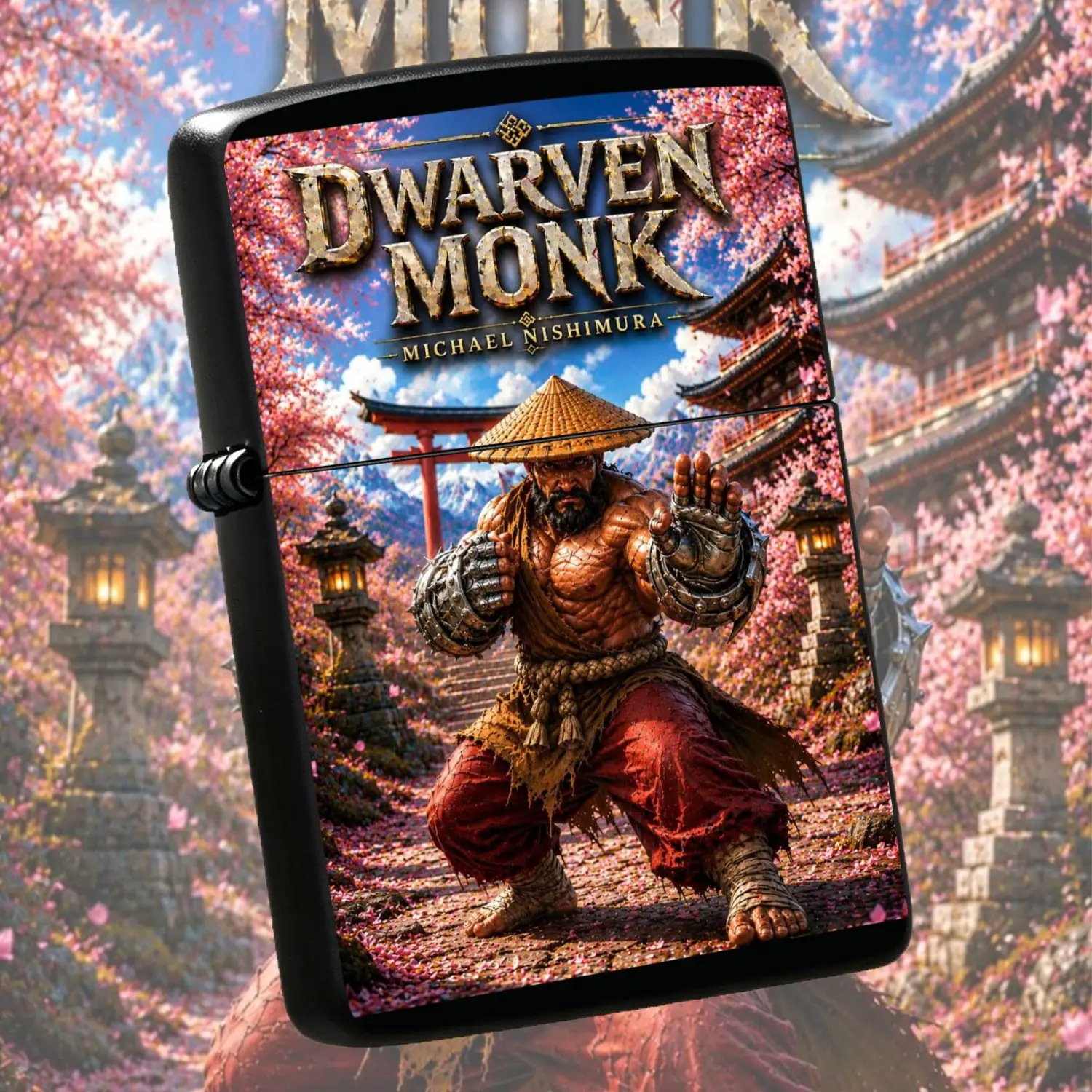 Creative Dwarven Monk Themed Lighter, Stylish Oriental Cherry Blossom Ancient Architecture Martial Arts Vibe Portable Igniter, Full Scene Practical Unique Decor Gift for Daily Outdoor Use, Ideal for G A Humorous And Interesting Lighter