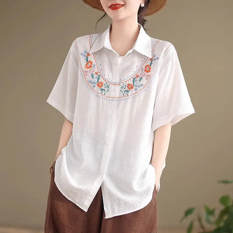 

Женская летняя куртка-рубашка с вышивкой 2026 | Тонкий топ с короткими рукавами | Роскошная блузка в стиле бохо-шик | Повседневная блузка с цветочной вышивкой G594