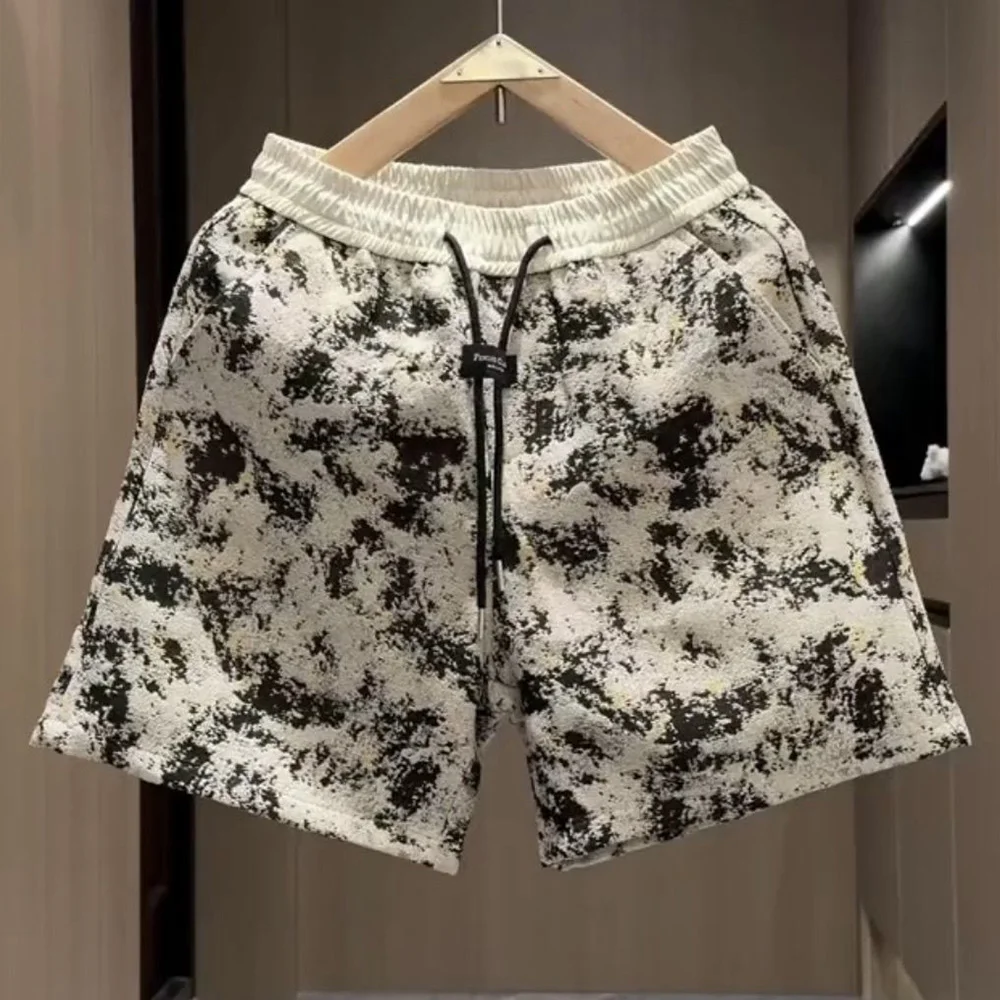 Shorts Unisex Summer Style Trendy Refined Light Gold Foil Cloud Jacquard Casual Shorts Couple Cozy Texture Slouchy Shorts 2024