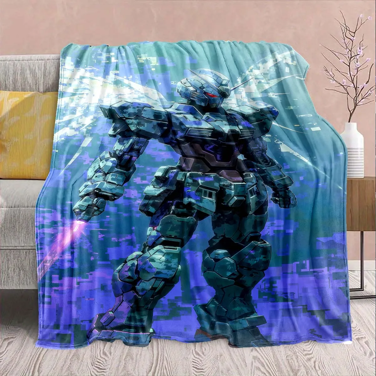 Gundam Anime Flannel Blanket - Soft Warm Perfect for Sofa, Bedding Camping Travel Office Home Decor -QJY