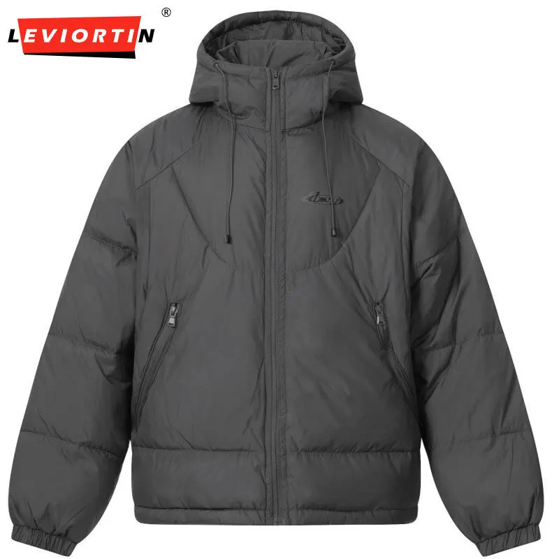 Winter men's clothing American fashion brand high street solid color versatile zipper pocket loose casual hooded cotton jacket