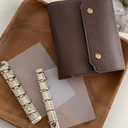 M5 A7 Three Fold One Size Retro Soft Leather Brwon Binder With Inner Page PU Clip-on Notebook Faux Leather Loose Leaf Notebook