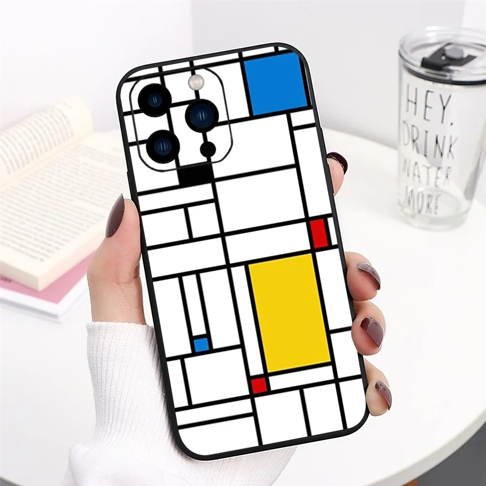 mondrian color square art Customer Phone Case For iPhone 13 14 15 11 12 Mini Pro Max Transparent Shell image 3