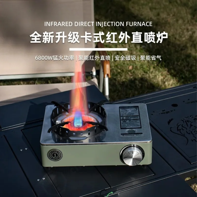Infrared Open Flame Cassette Stove Windproof Gas Saving Portable Household Camping Copper Head Fire Windproof Stove