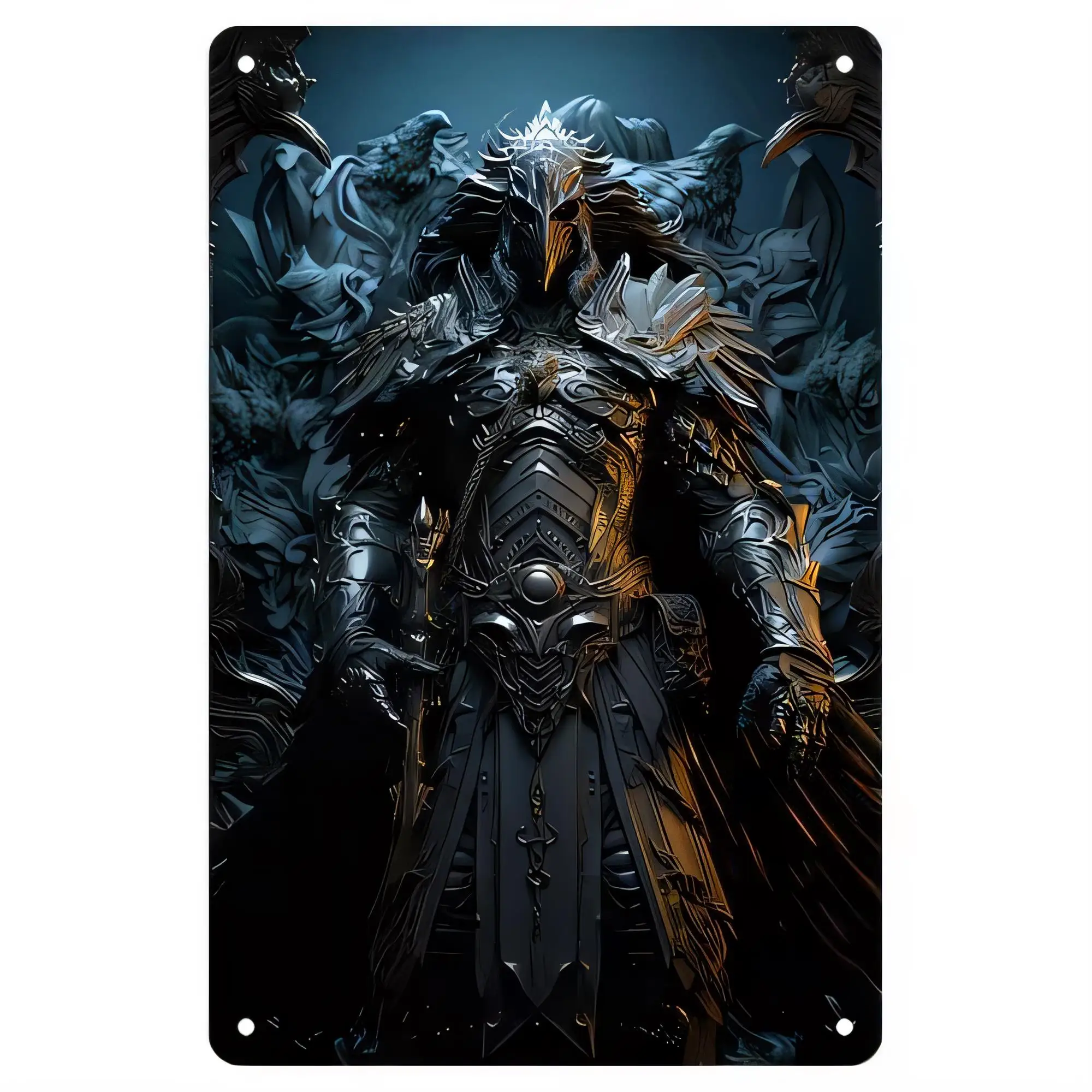 Tin Sign Metal Wall Art Gothic Knight Fantasy Armor Poster Plaque   Retro Home Decor for Man Cave Bar Pub Garage Office Hallowee