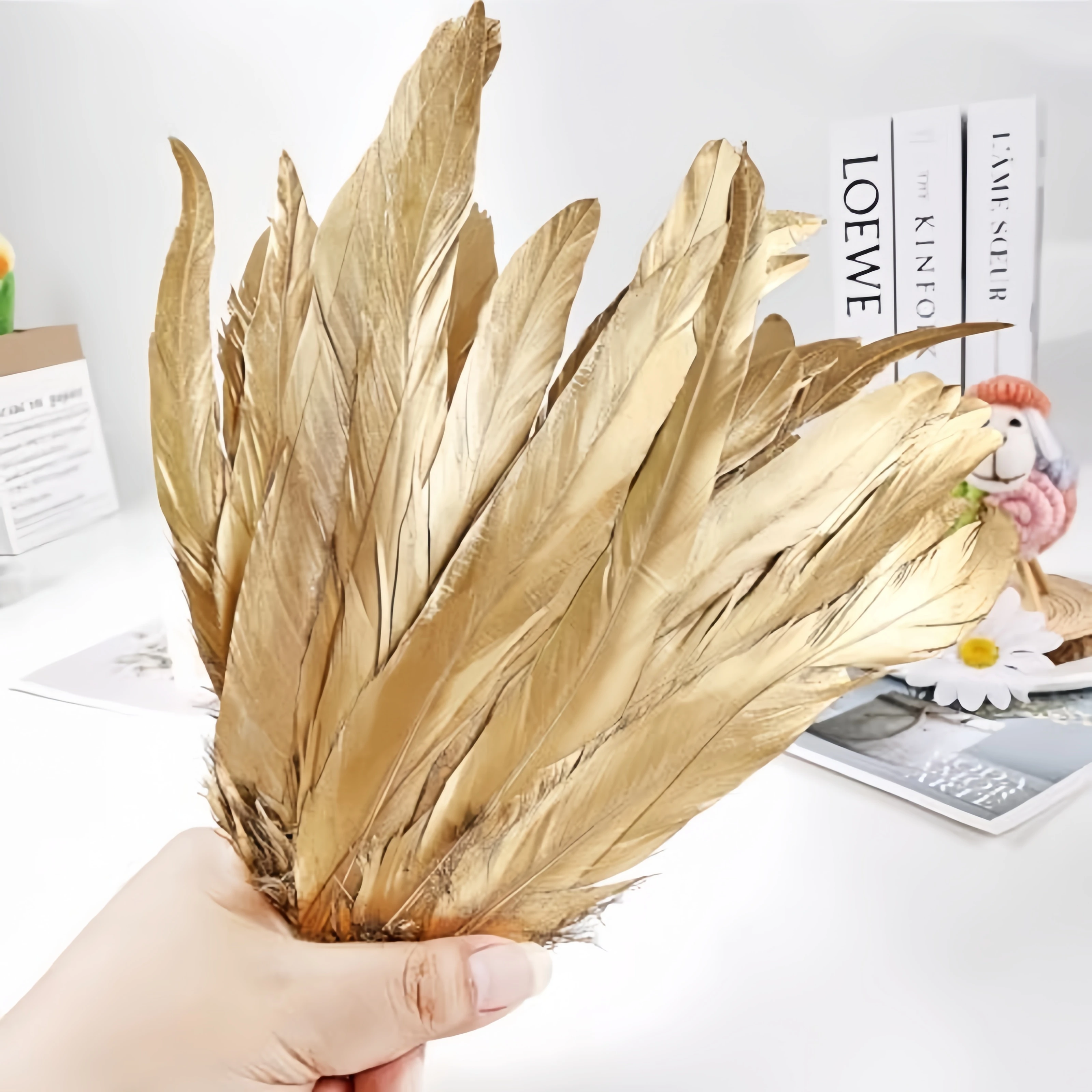 

10-12inch Metallic Gold Rooster Turkey Feathers for Halloween Party Outfits and Handmade Projects 10/30/50Pcs