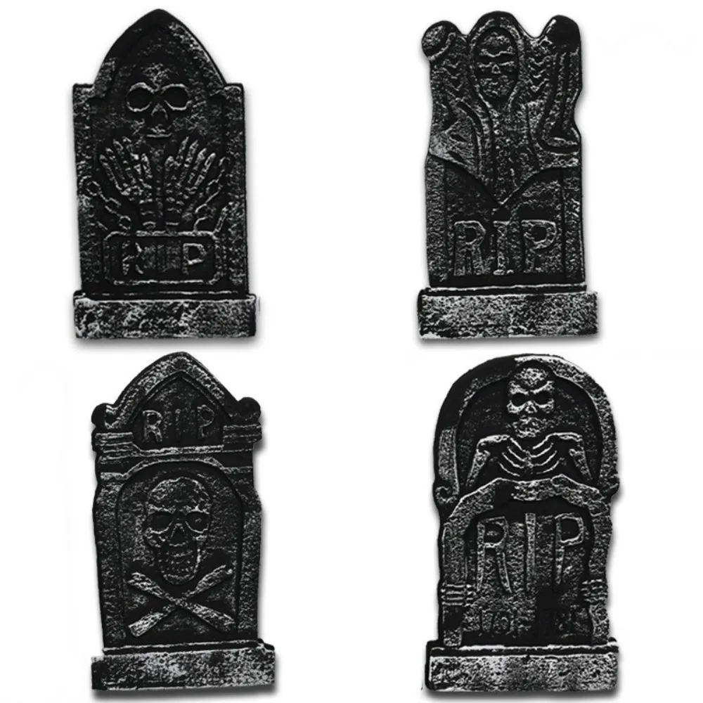 Three-dimensional Foam Tombstone Halloween Props Bar Haunted House Secret Room Horror Decoration Pieces 4 A Set