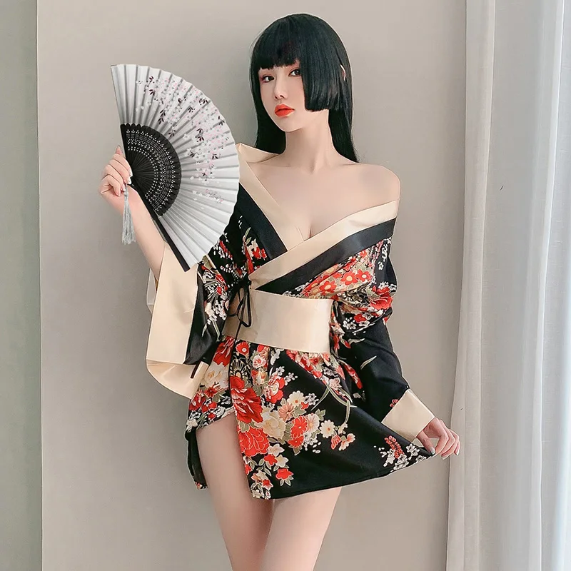 Ensemble de lingerie de cosplay de geisha japonaise pour femmes, peignoir sexy, vêtements porno chauds, costume de pyjama, ceinture 7.0