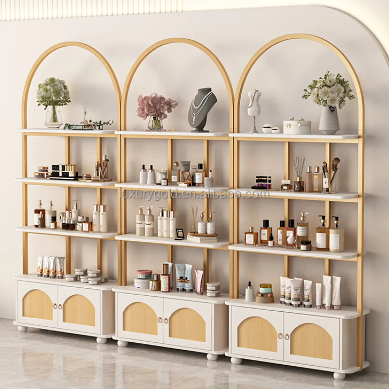 

Custom. retail furnitures lip gloss rack perfume display large cabinet showcase shelf wooden makeup display stand for store