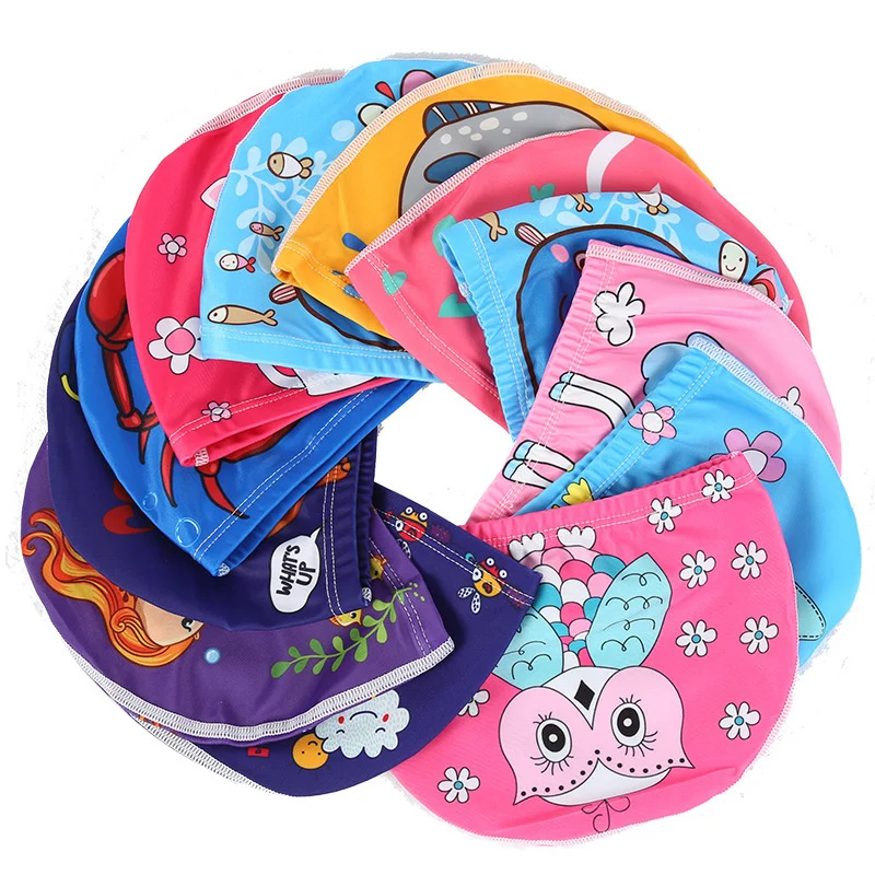 

Swim Hat For Boys Girls Elastic Children Swimming Cap Cartoon Print Cap Children Size Elastic Fabric Cap For Outdoor Water Beach