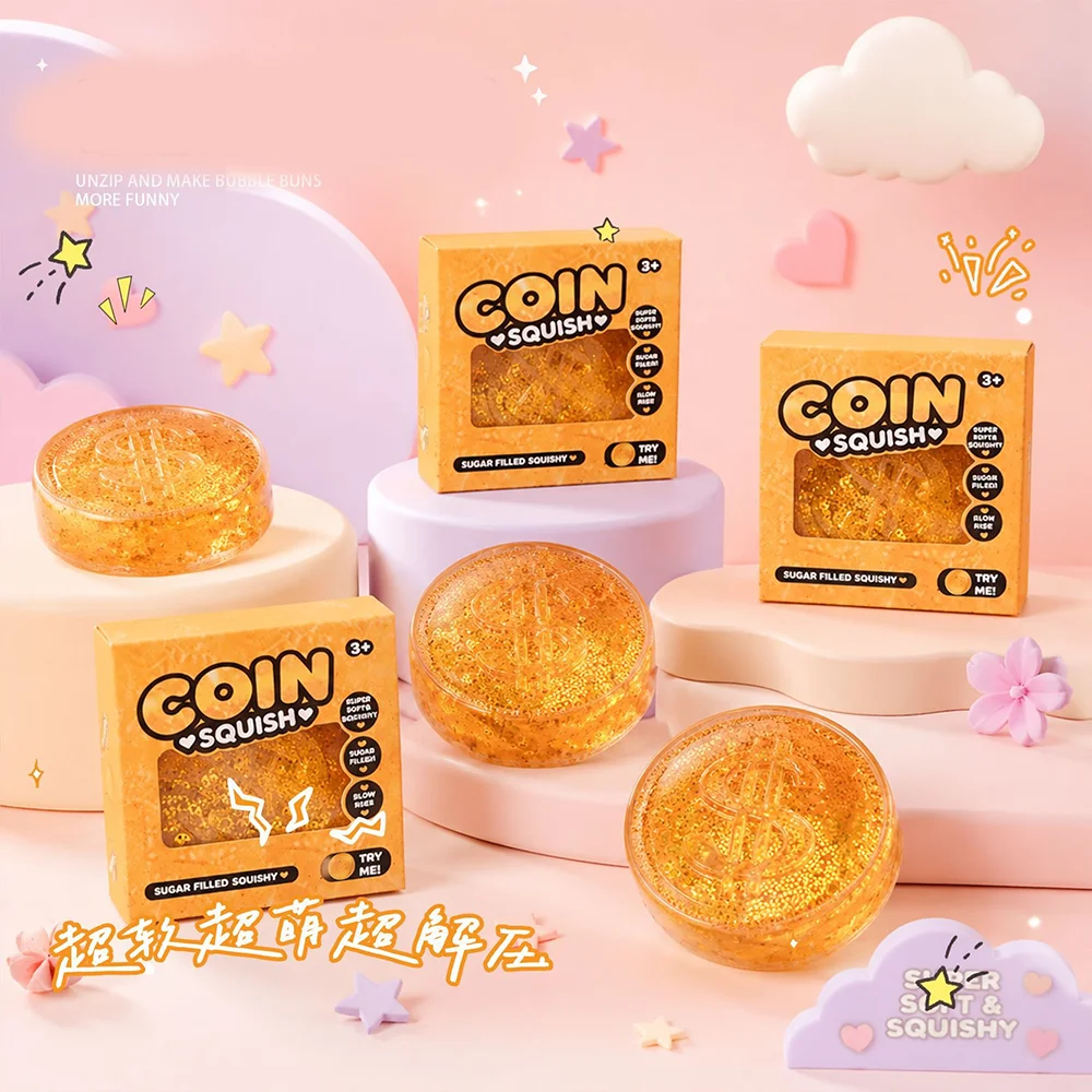 1pc Simulation Gold Coin Soft Pinch To Relieve Daily Stress And Tension Slow Rebound Office Decoration Children's Daily Gift Toy