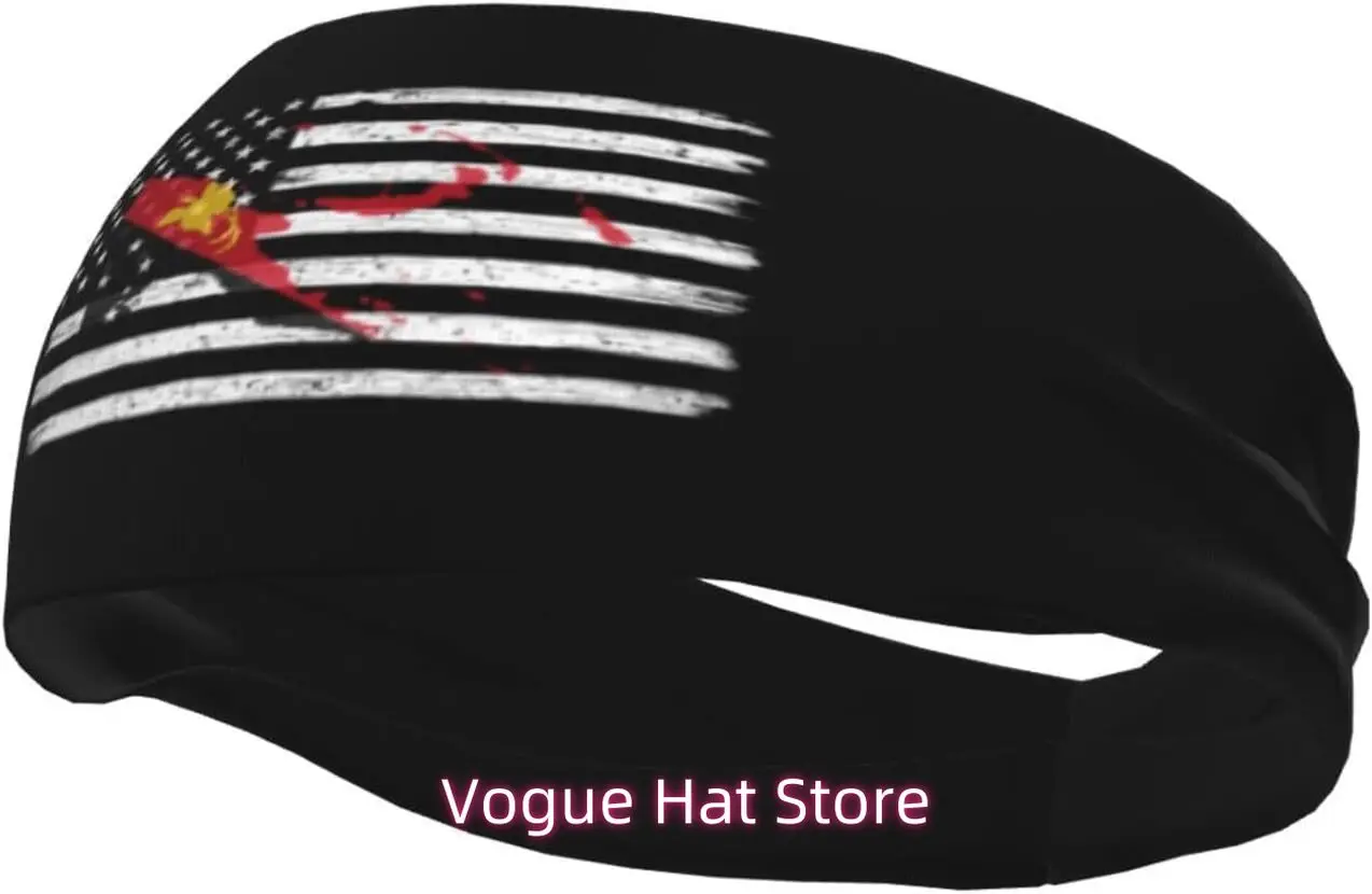 

US and Papua New Guinea Terrain Map Headbands for Men Women Non Slip Wicking Sports Sweatband for Gym Basketball Yoga Hairbands