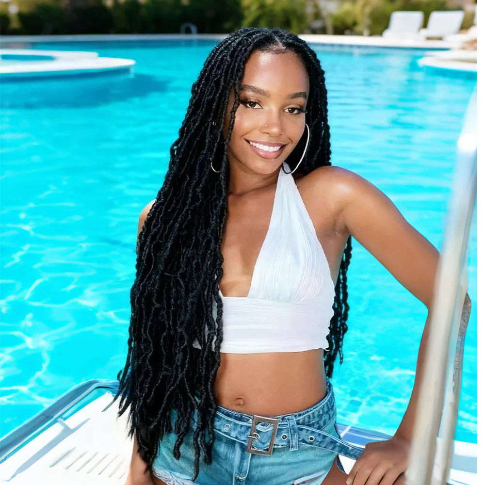 

Синтетический 30-дюймовый полный двойной кружевной плетеный парик с длинными дредами из искусственных локонов для чернокожих женщин, квадратный парик без узлов, естественный вид