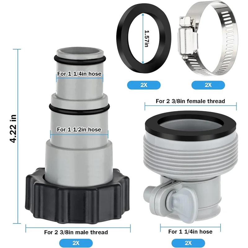 Adattatore per tubi per piscina Tipo connettore A/B per tubi da 1,25 pollici e 1,5 pollici per pompa filtro Intex, sistemi di acqua salata durevoli