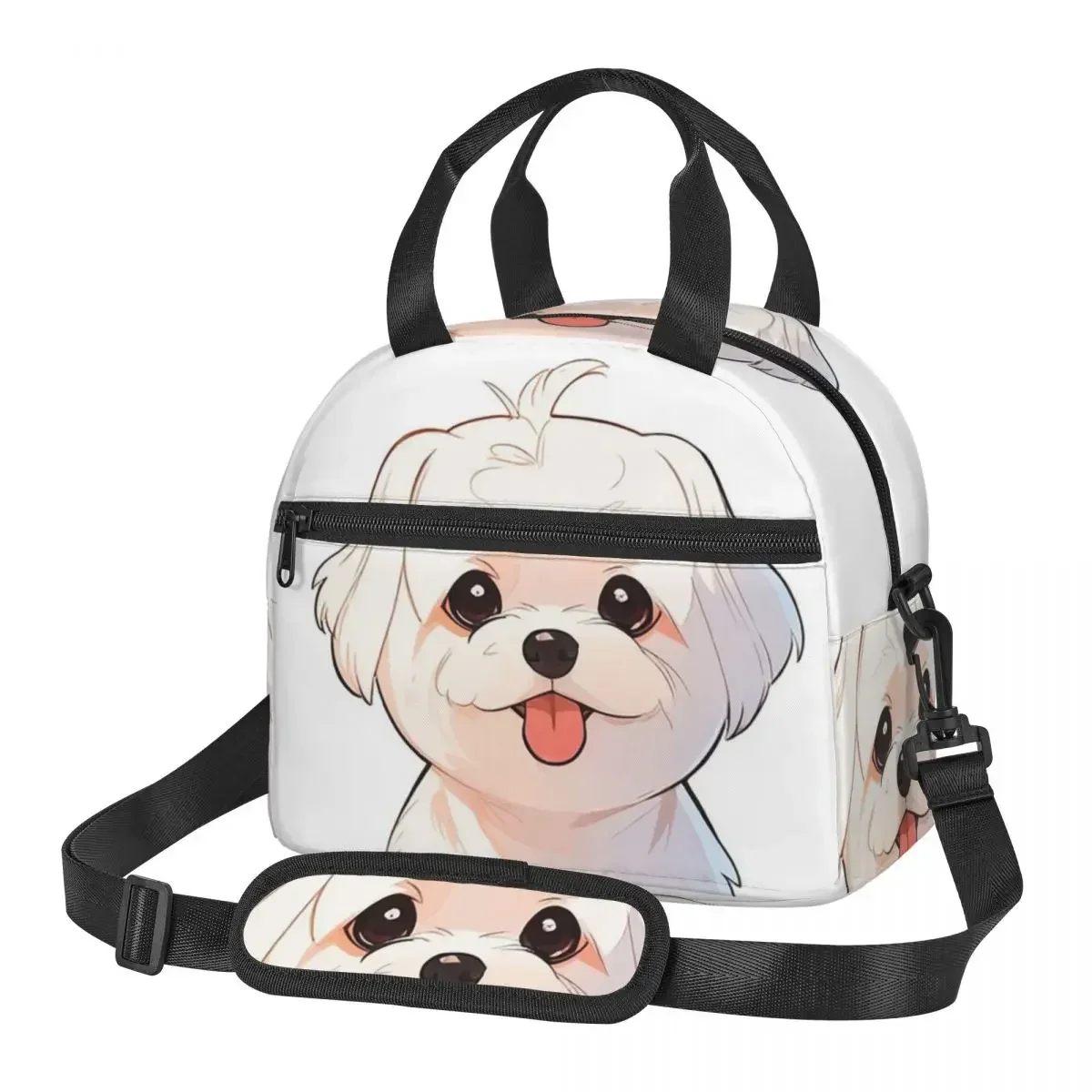 

Cartoon Style Cute Maltese Dog Lunch Bags Insulated Bento Box Portable Lunch Tote Picnic Bags Thermal Bag for Woman Kids