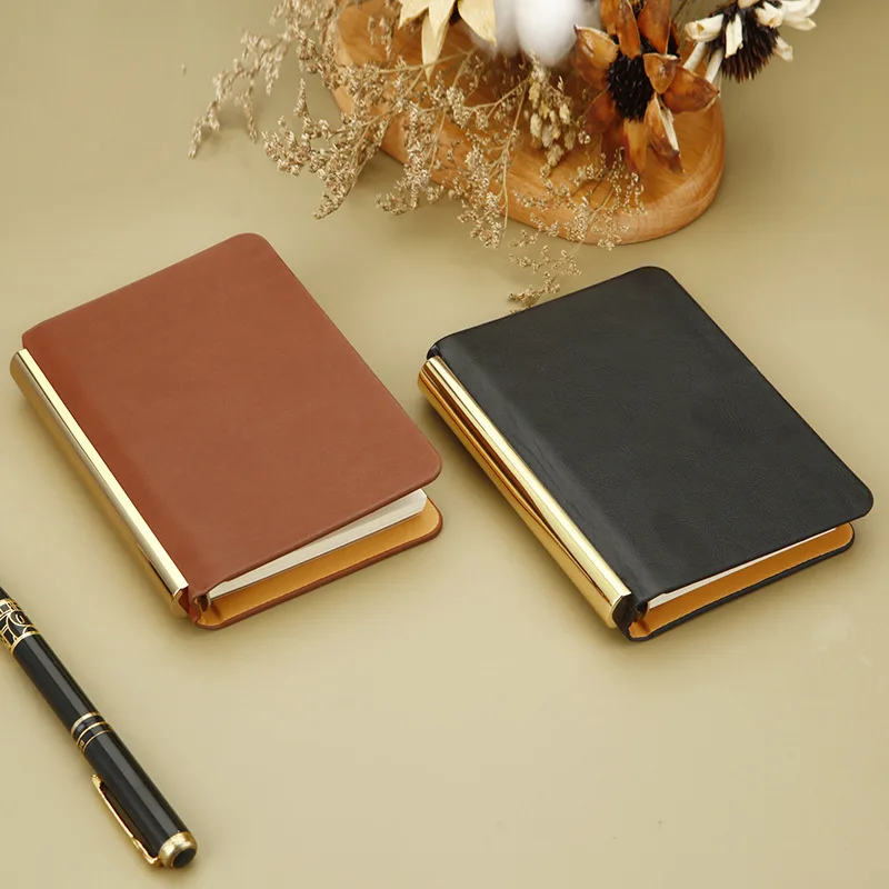 A7 Gold Black Coffe PU Leather Binder 6 Ring Binder With 50Sheet Inner Clip-on Notebook Faux leather Loose Leaf Notebook