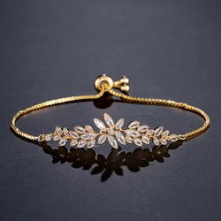 Exquisite Leaf Marquise Zircon Adjustable Bracelet for Women Cubic Zirconia Charm Bracelet Jewelry Gifts