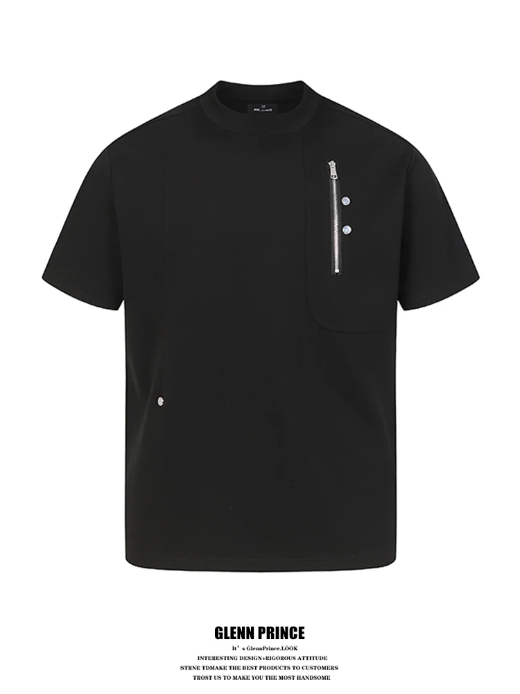 

American Style Cleanfit Deconstructed Zipper 320g Heavyweight Short Sleeve Men's High Street Half Sleeve T-shirt