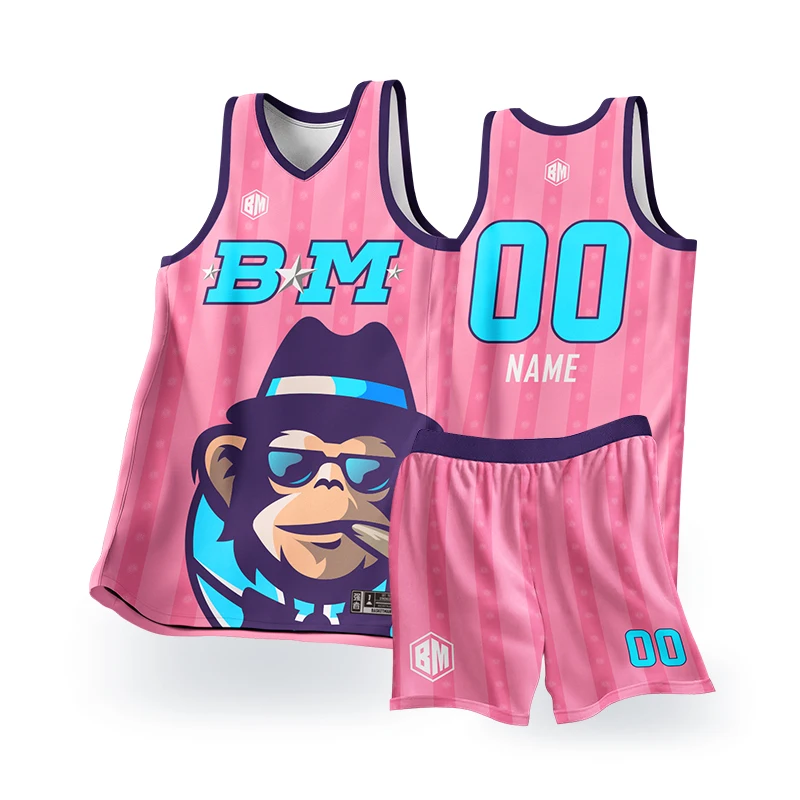 BASKETMAN Basketball Sets For Men Cool Animal Monkey Pattern Name Number Logo Prints Jerseys Shorts Uniforms Training Tracksuits